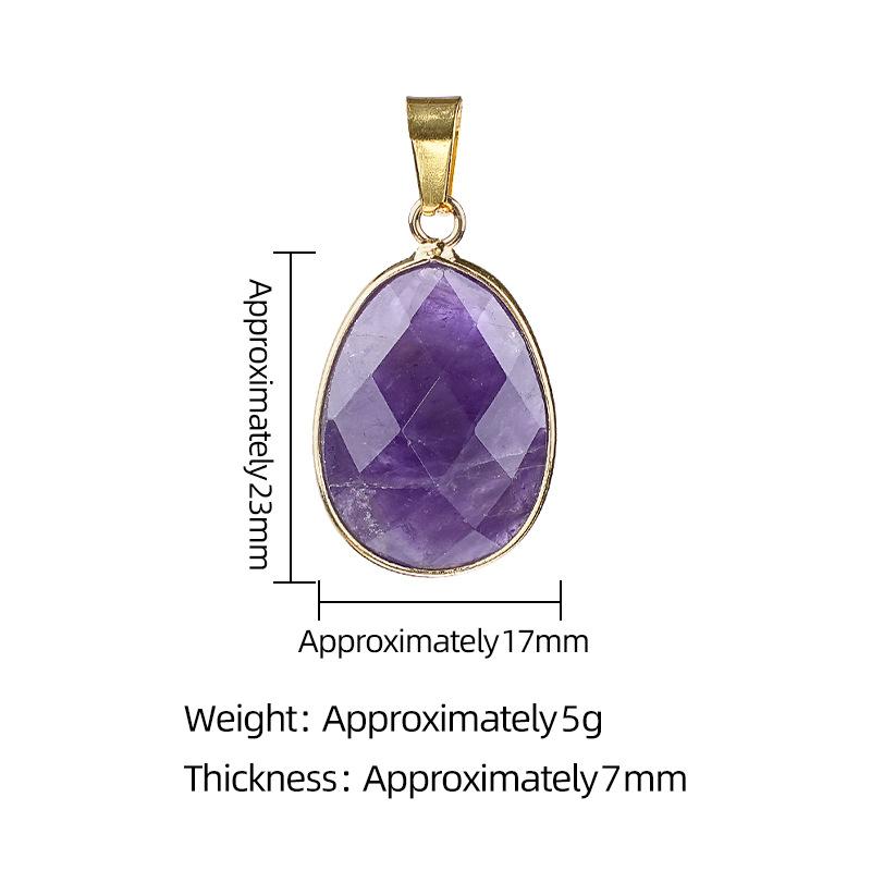 Natural Gemstone Drop Pendant Gold Edge Gemstone Faceted Oval Charm Semi-precious Crystal Necklace Pendant Amethyst Quartz Agate