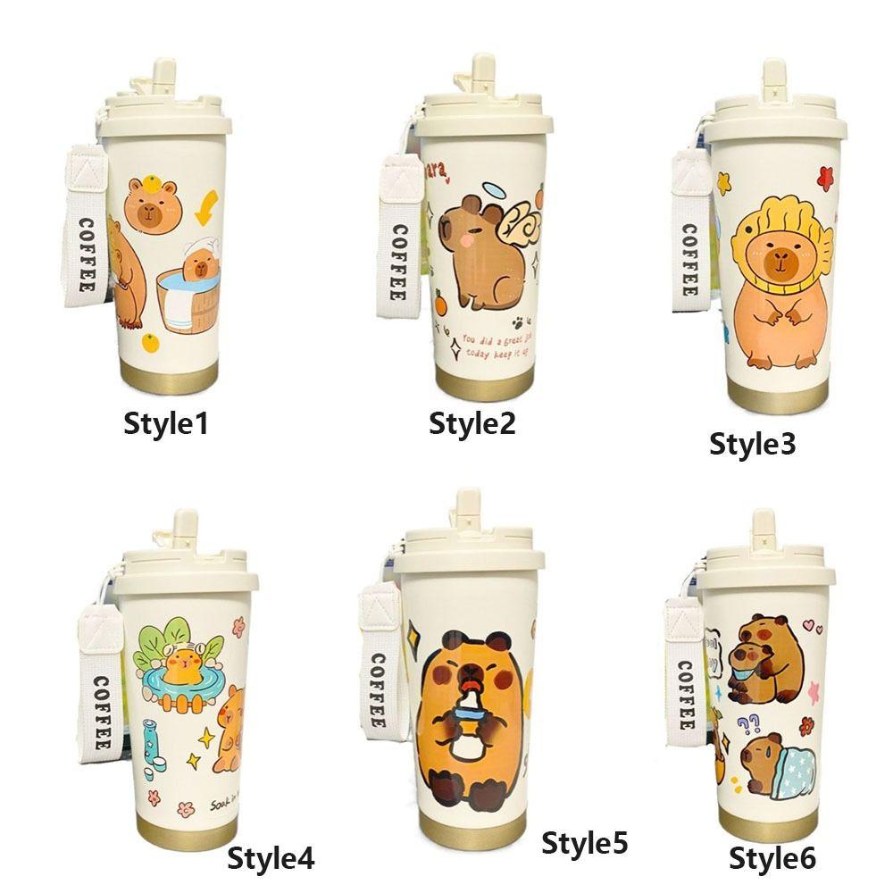 Large Capacity Cartoon Thermal Cup Leakproof Capybara Coffee Mug Students