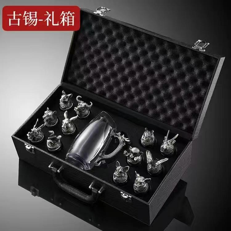 Baijiu Cup, Twelve Zodiac Wine Glasses, Gold-Plated Beast Cups, Wine Dispensers, Spirits, One Bite Cup Set, Gift Box.