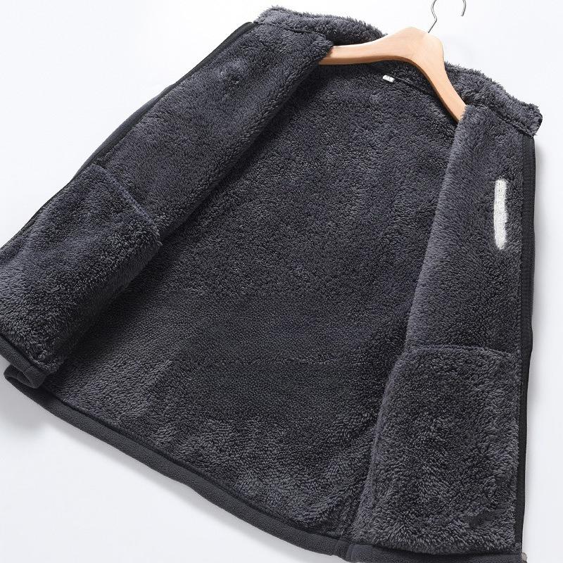 Herrejakker i fleece for høst og vinter, tykke og løse cardigans med oppstående krage med ekstra fleece, fleecetopper og sweatshirts