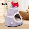 Soft Plush Pet Cave Christmas Tree Cat Bed, Bed with Removable Cushion, Non-slip Bottom, Cozy House for Indoor Cats Kittens Winter Holiday Decoration