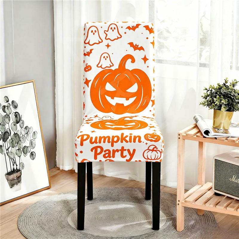 Halloween Printed Chair Cover Pumpkin Witch Pattern Chair Slipcover Horror Theme Party Dining Chair Home Decor