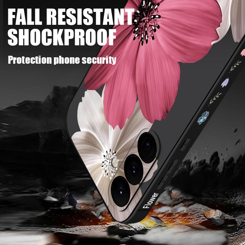 Pink Flower Pattern Lanyard Phone Case For Samsung Galaxy A57 A17 A56 A16 A55 A15 A36 5G S25 FE S26 S24 S23 S22 Ultra Soft Cover