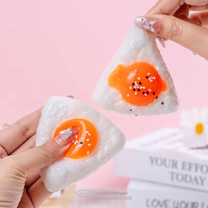 Egg Yolk Squishy Toy - Food-Safe Silicone Stress Ball, Kawaii Rice Ball Popping Fidget Sensory Toy for Anxiety Focus