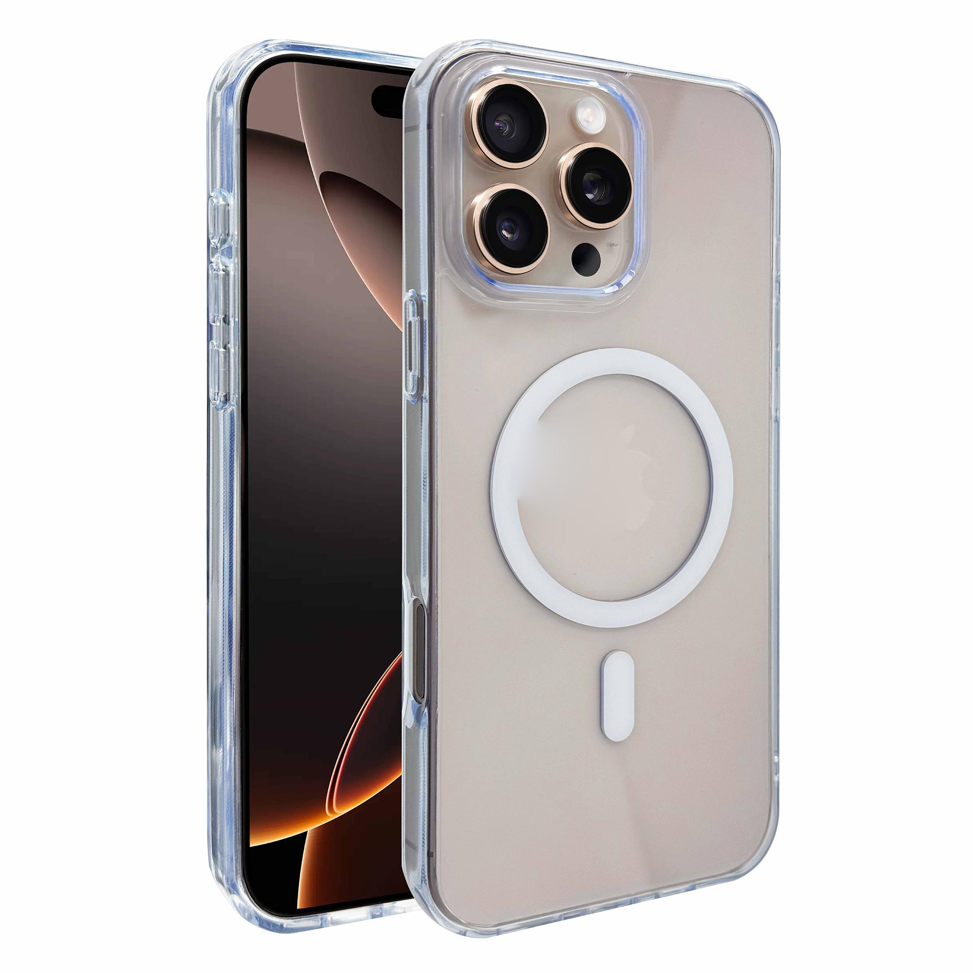 

For iPhone 16 Pro Case Magnetic Case Shockproof TPU+PC Clear Phone Cover White