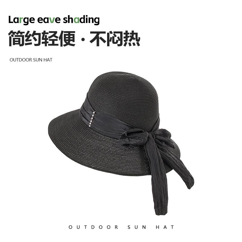 Hat Female Sunshade Sunscreen Raffia Straw Hat Outdoor Fashion Bow Streamer Bucket Hat