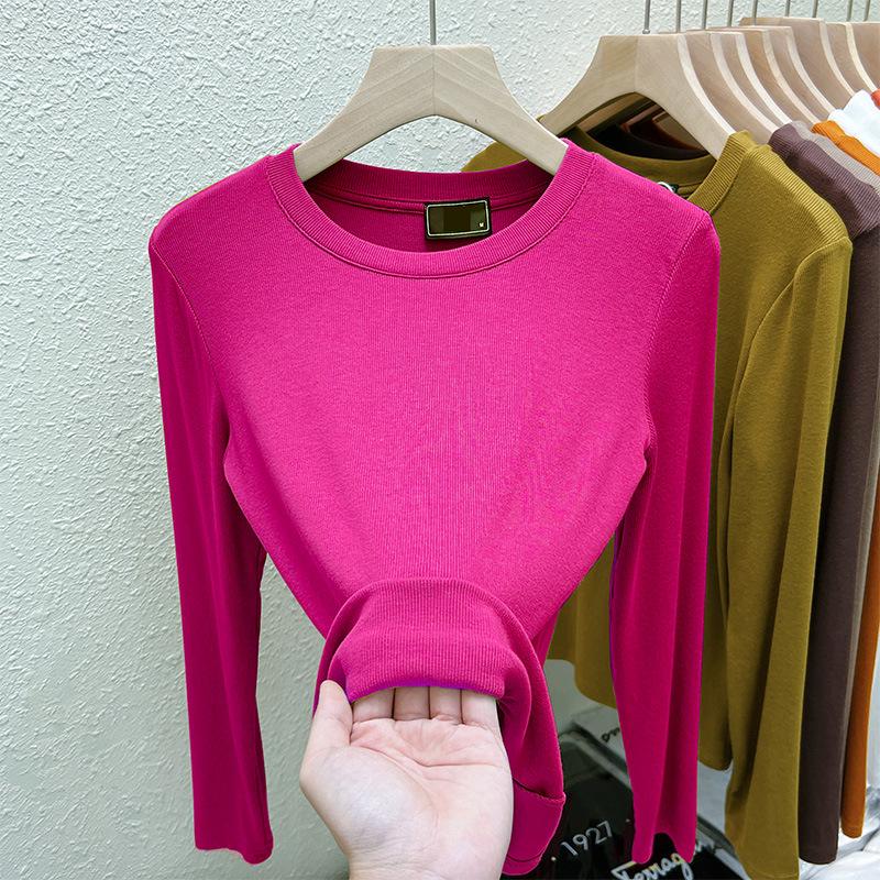 Damen 2025 Geripptes Langarm Rundhals Modisches Basisschicht T-Shirt für Frühling und Herbst