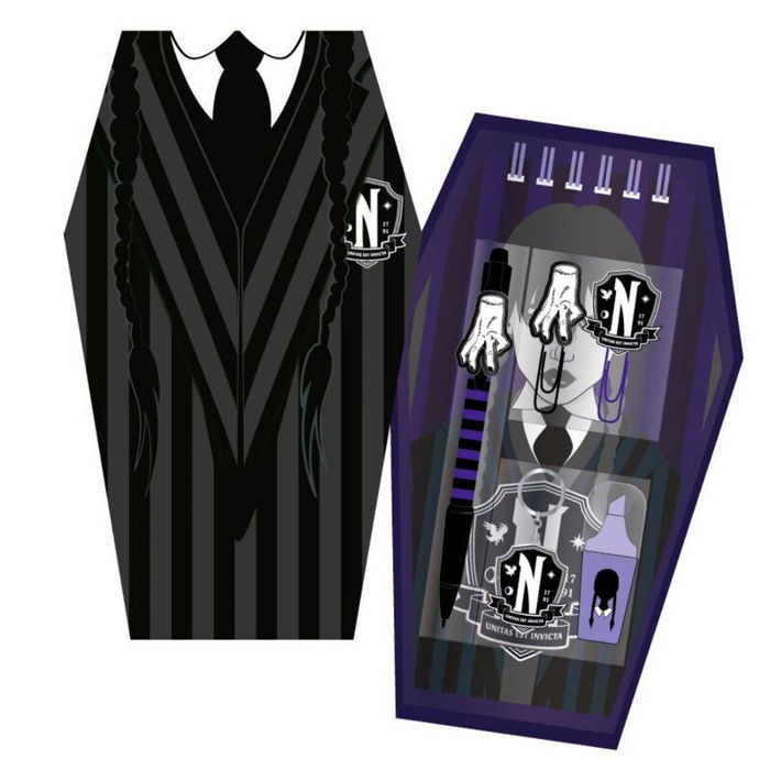 Coffret De Papeterie - Cerda - Wednesday - Noir/Gris - Intérieur - Design Élégant