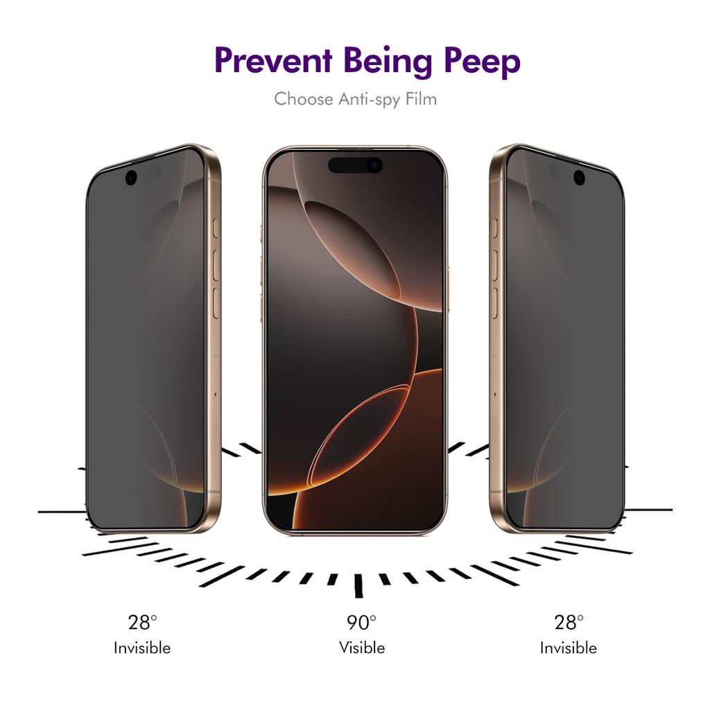 For iPhone 16 Pro Anti-Spy Film ENKAY HAT PRINCE Silk Printing Tempered Glass Screen Protector with Installation Tool