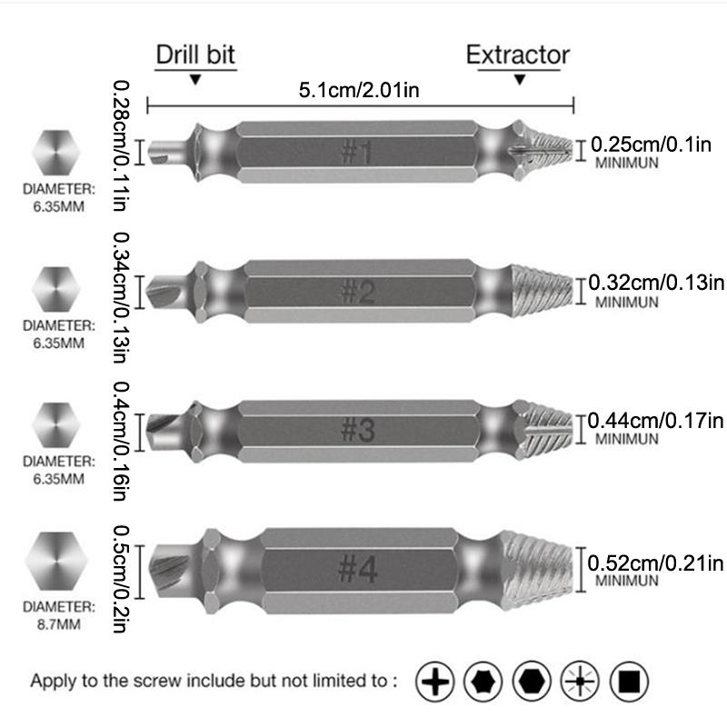 

5Pcs Damaged Screw Extractor Set HSS Drill Bit Stripped Broken Remover Small Easily Quickly Take Out Kit Easy Demolition Power