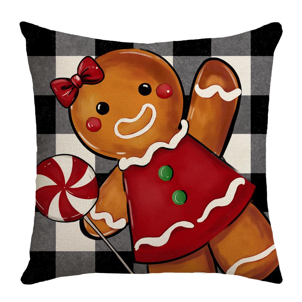 

New Christmas Gingerbread Man Linen Cushion Printed Backrest Home Cushion Pillow Cover 45 * 45Cm (excluding pillow core)