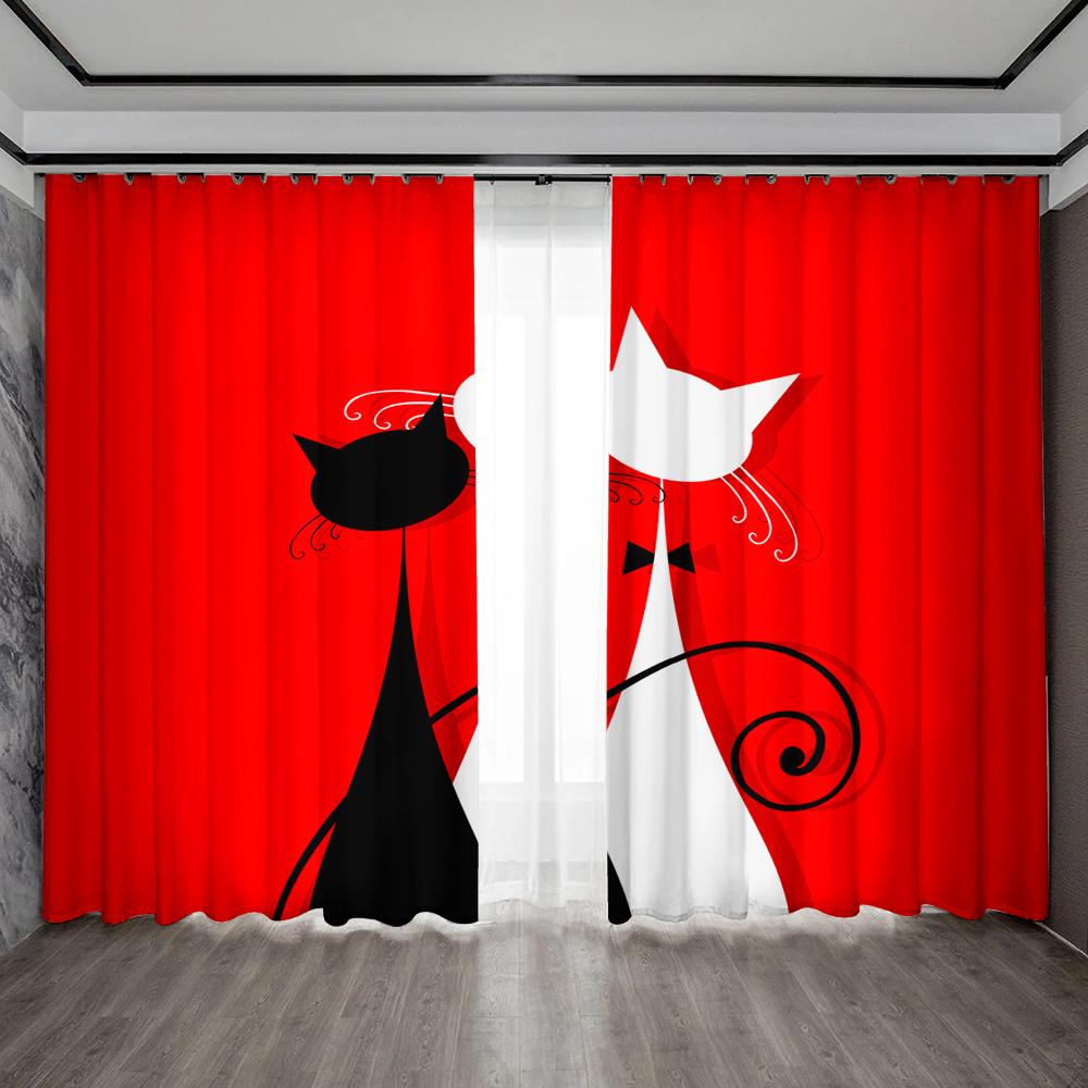 2PC Home Decoration Curtains With Symmetrical Couple Pattern Background And Rod Pocket Curtains, Suitable For Kitchens, Cafes