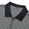 Classic Striped Men's Casual Seamless Zipper Polo Shirt with Four-way High Elasticity