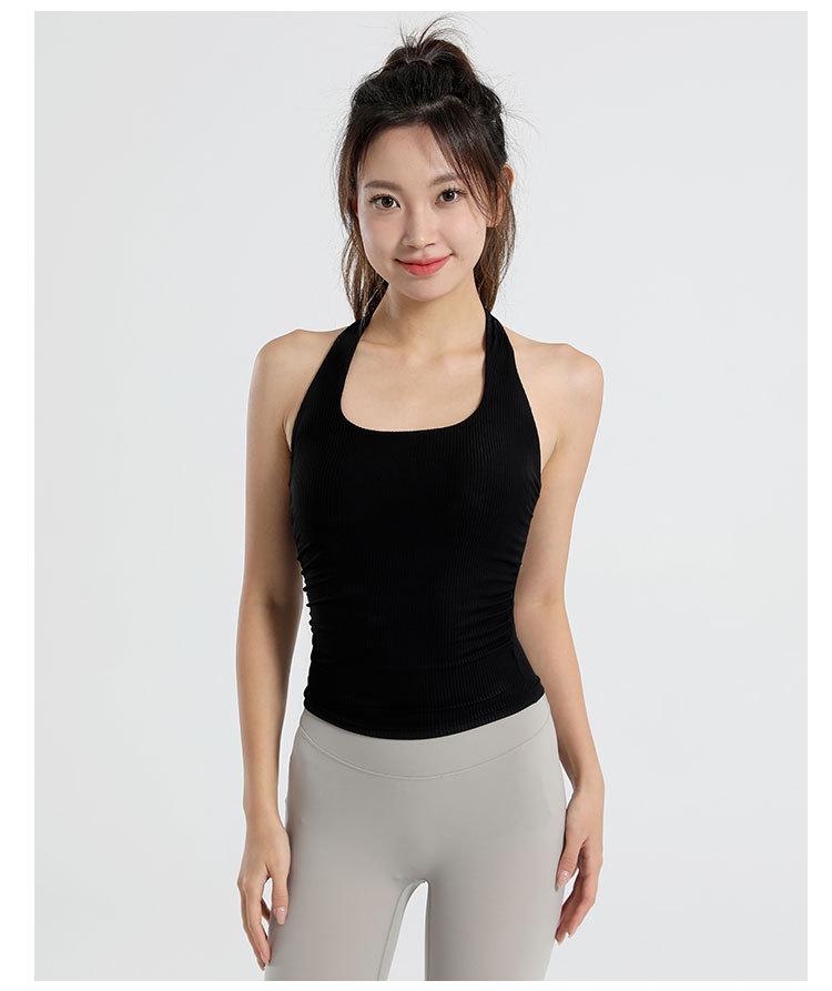 

Женский эластичный топ для йоги с вынимаемыми вкладышами - Новая фитнес- и беговая одежда 2025 года Large чёрный