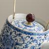 Beige Ru Kiln Teapot Household Brewing Teapot Kung Fu Tea Set Retro Single Pot Filter Beam Pot High-grade Blue and White