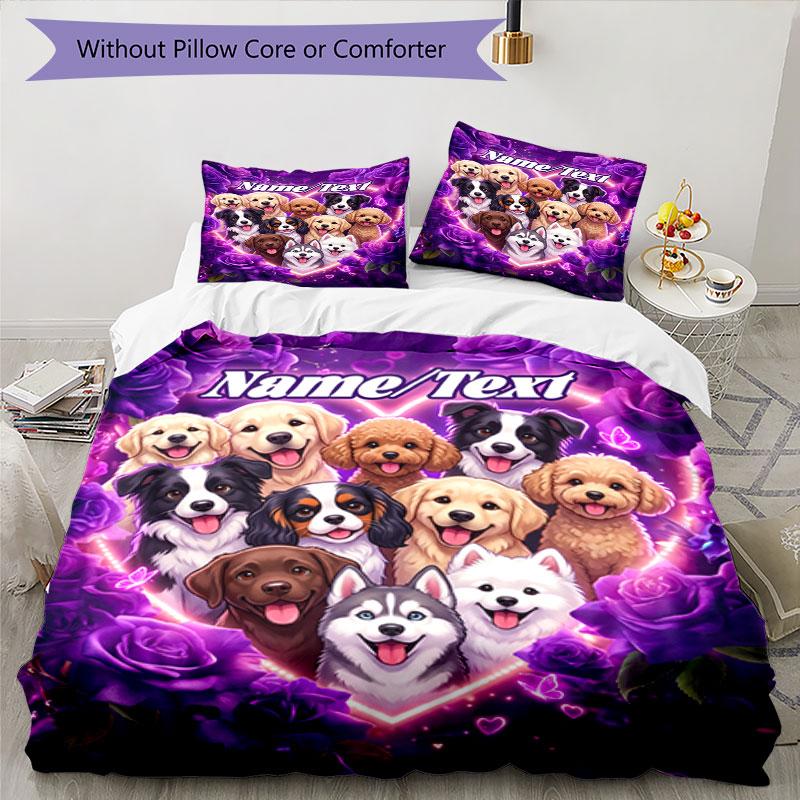 3PC Custom Name Dogs Heart Frame Bedding Set Printed Bedding Set Duvet Cover Closure Includes 1 Duvet Cover & 216 Pillowcases for Bedroom