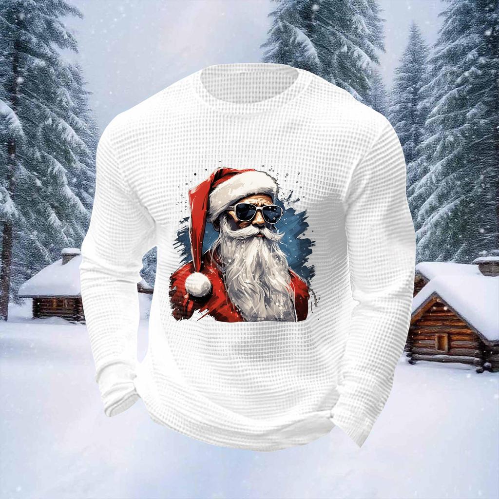 Pánské vánoční topy s kulatým výstřihem a dlouhým rukávem Pánské sportovní topy ve velkých velikostech s ležérním kulatým výstřihem