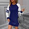 Women's Loose Comfortable Casual Fashionable Contrasting Color Round Neck Long Sleeved Sweatshirt Dress