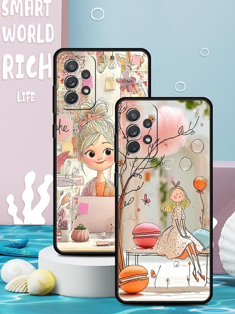 Cartoon-Mädchen-Handyhülle für Samsung Galaxy A55 A35 A15 A14 A13 A25 A54 A51 A71 A72 A73 A32 A52 A41 5G Weiche TPU-Schale Fundas Taschen