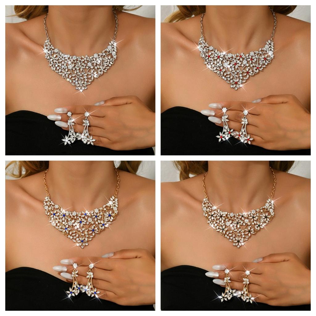 Vintage Necklace Set Ladies 2-Piece Leaf Flower Exaggerated Jewelry Bridal Wedding Accessories