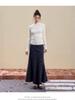 High-Waisted Navy Blue Plaid Fishtail Long Skirt - Slimming & Thickened for Autumn/Winter Women's Collection