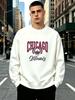 Men's Crew Neck Long Sleeve Sweatshirt, Vintage CHICAGO Illinois City Emblem Letter Graphic Pullover, Soft Loose Breathable Casual Sweat Top