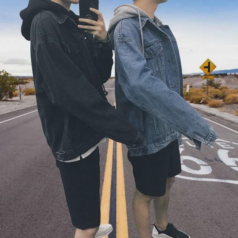 Men's Trendy Korean-Style Denim Hooded Jacket - Fake Two-Piece Autumn Top