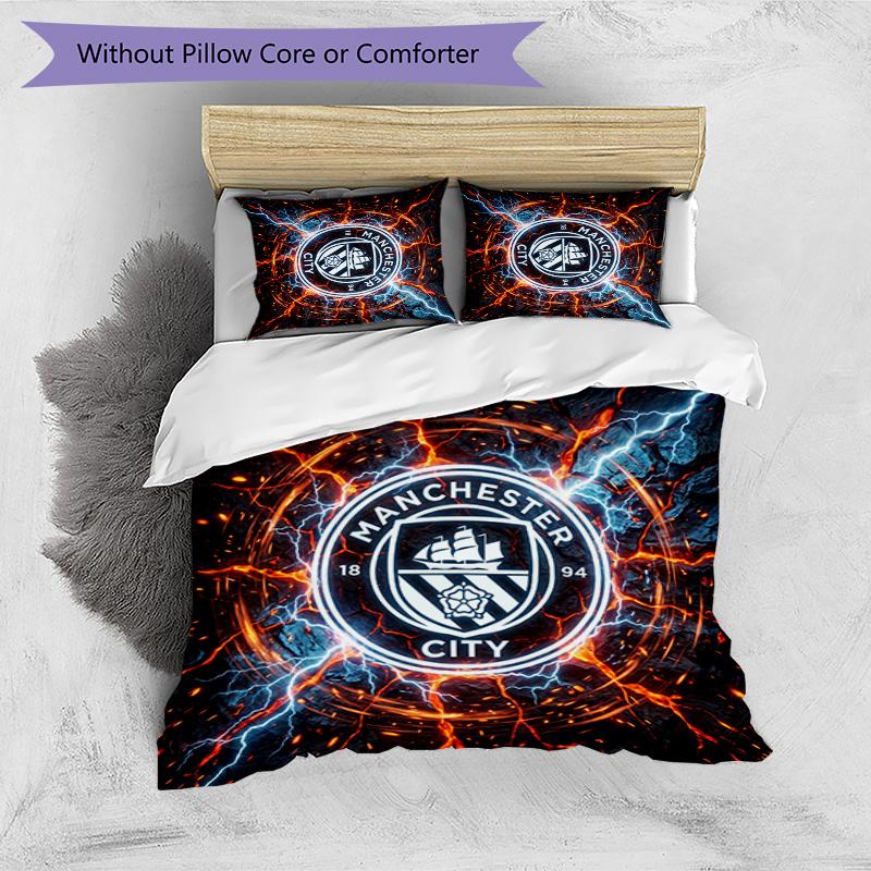 Manchester City Pattern Printed 3PCS Bedding Set Soft Skin-Friendly Washable Duvet Cover & Pillowcases Set All Season Bedroom
