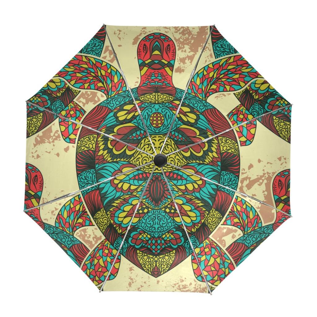 Ocean Sea Turtle Folding Rain Sun Umbrella Sea Creatures Travel Umbrellas Compact Lightweight Windproof for Teens Adults Kids