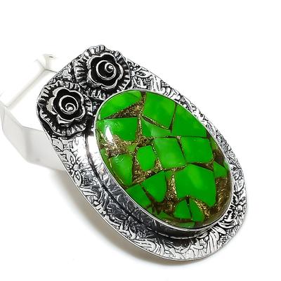 Natural Copper Green Turquoise 925 Sterling Silver Jewelry Pendant 1.97" D0D20