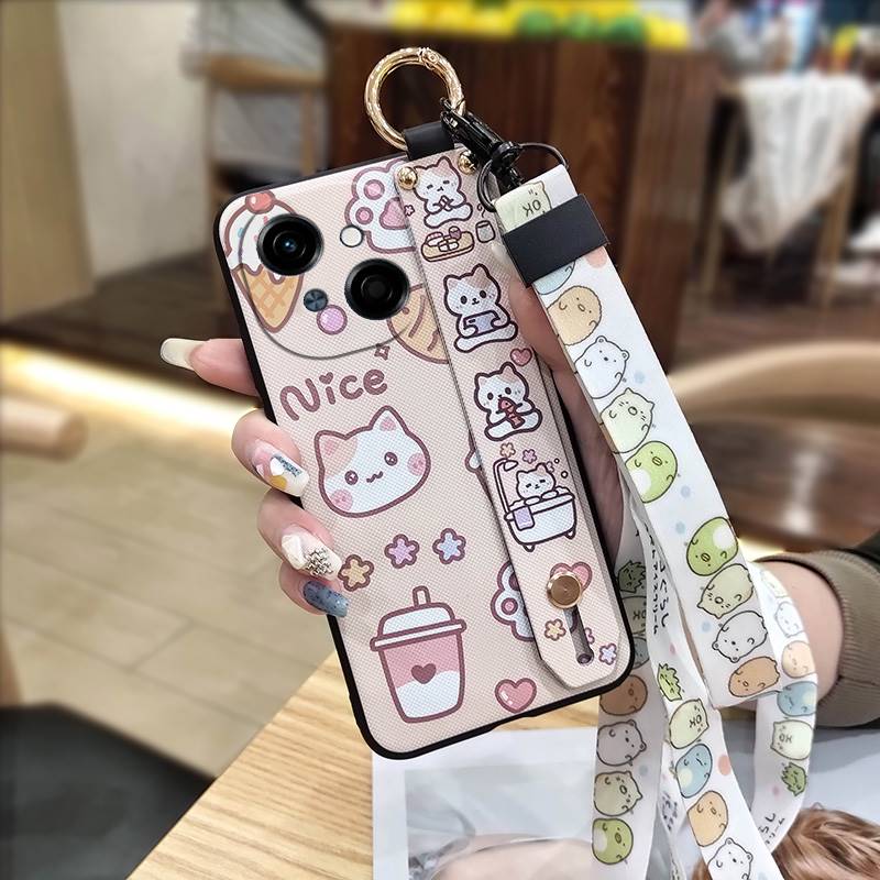Silicone Ring Phone Case For Tecno POP9 4G/Spark GO 1/KL4 Cute Kickstand Wristband Soft case Waterproof Wrist Strap