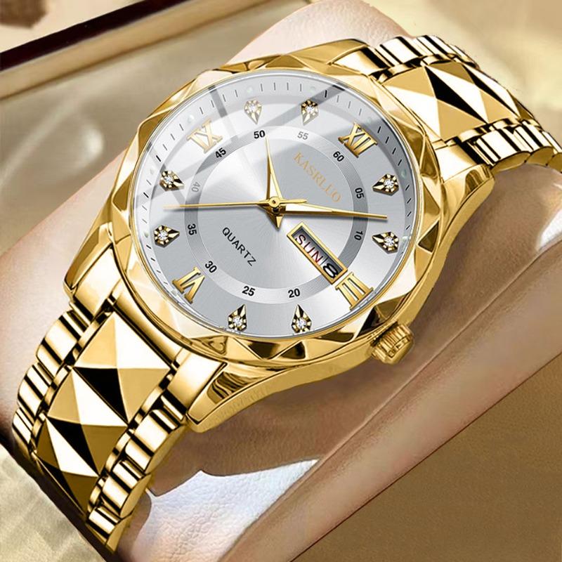 KASRLUO Uhr Herren Doppeltes Datum Rhombus Gehäuse Leuchtend Wasserdicht Mode Premium Quarz Uhr