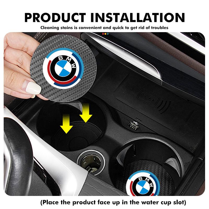 2pcs Car Water Cup Mats Carbon Fiber Coaster Non-Slip Pad For BMW E36 E39 E87 E60 E46 E53 E90 F10 F20 F25 F30 X3 X5