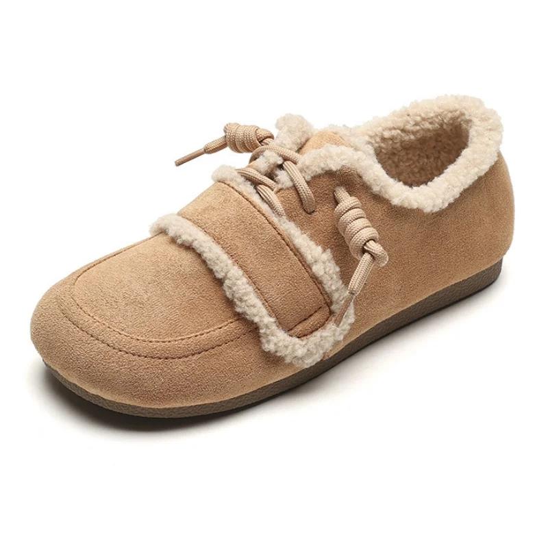 Women's Flats Warm Shoes Winter Fashion New Concise Short Plush Soft Shoes Solid Color Women Cotton Shoes