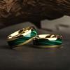 Fashion 8MM Gold Color Stainless Steel Rings For Men Domed Green Abalone Shell Inlay Rings Wedding Engagement Jewelry Gift