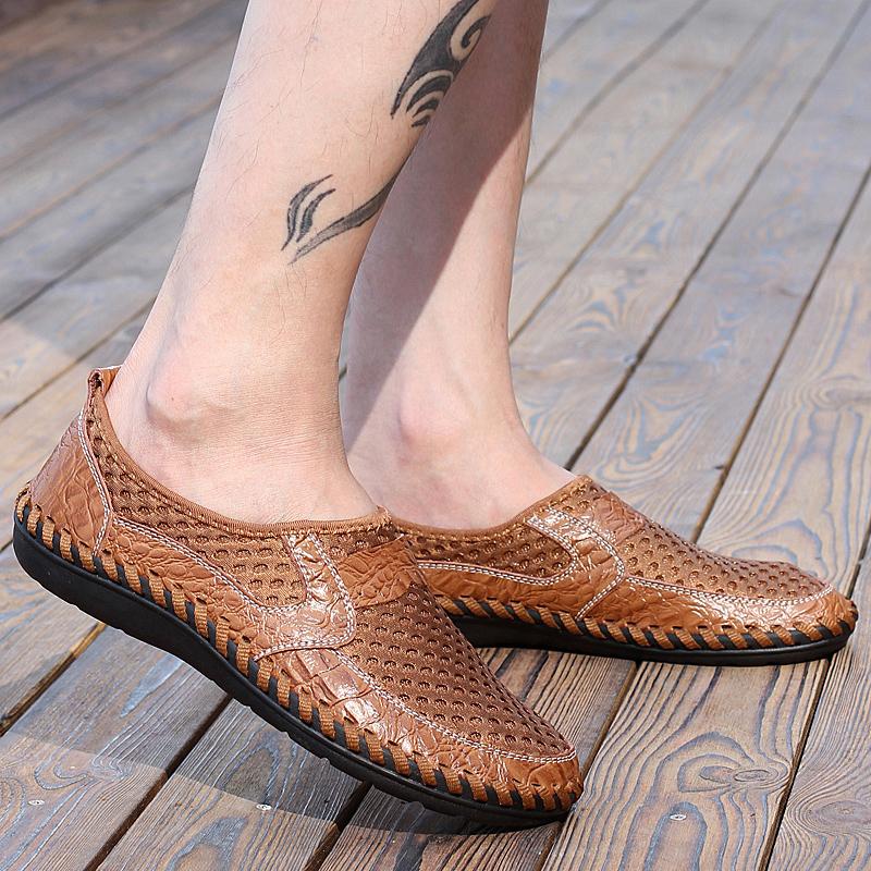 38-50 Men's Summer Anti-skid Breathable Wear-resistant Rubber Soft Sole Moccasins Beach Shoes Driving Car Shoes