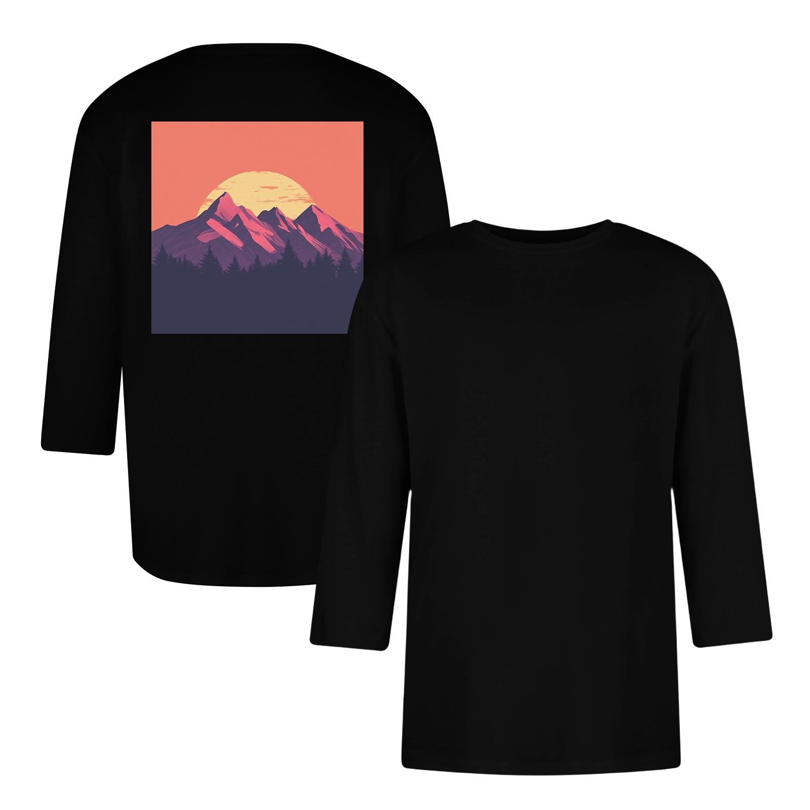 

Мужская повседневная и модная футболка с принтом, с круглым вырезом и рукавом три четверти S чёрный