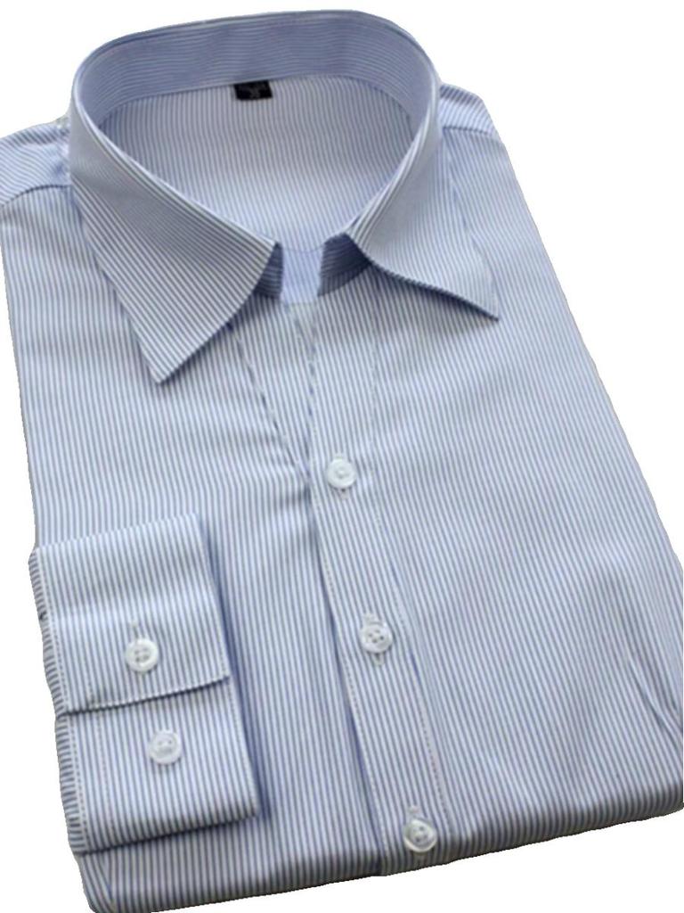 Women's Plus Size Blue Striped Formal Work Shirt - Hidden Button Design