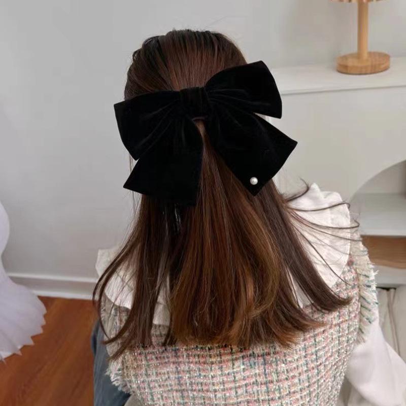 French Retro Red Velvet Oversized Bow Hair Clip for Women - Autumn/Winter Edition