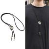 Western Shoestring Necktie Braided Belt Tie Cool Charm Engraved Stone Pendant for Women Men
