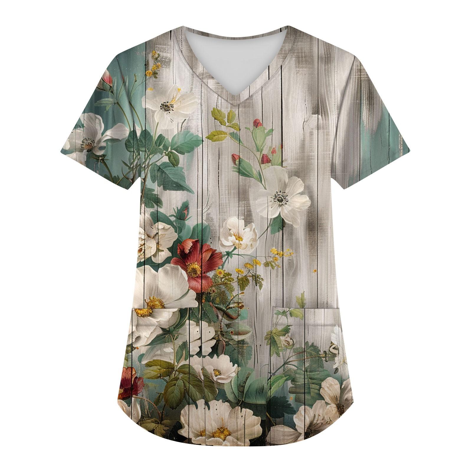 

Плюс размер печатной рабочей формы, топы для женщин, v-образный вырез, рождественский принт, забавные футболки с короткими рукавами, рабочая одежда, футболка с карманами XXXL белый