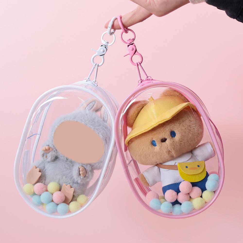 15CM Double Zipper Ita Bag: Durable Transparent Cotton Carrier for Doll Figurines