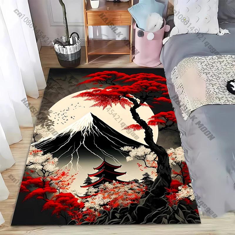 1pz Tappeto Illustrazione Monte Fuji Stile Giapponese per Soggiorno Tappeti da Gioco Tappeti Cartoon Morbidi per Pavimento Tappetino Tappetino da Bagno Tappetino Yoga