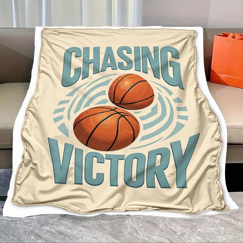 

1pc Flannel Blanket Basketball Hoop Print Blanket - Sporty Black & Orange Design for Game Night 130x150cm