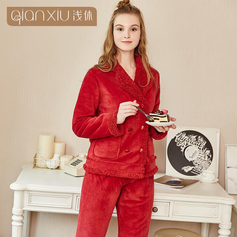 [Verschiedene Stile] Kompound-Imitations-Lammwoll-Pyjama Winter Samt Verdickt Pelz Integrierte Loungewear Hellrot