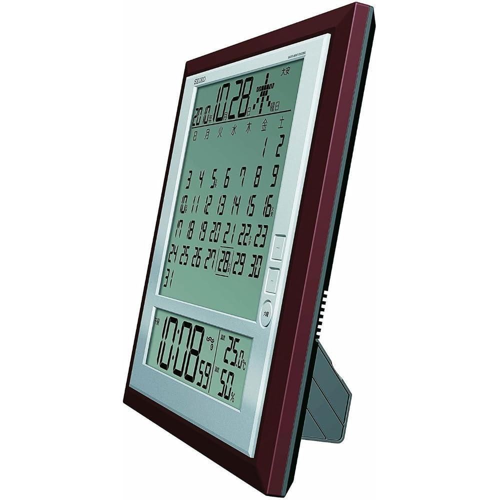 Seiko clock, wall clock, table clock, dual-use monthly calendar, radio wave digital rokuyo temper...