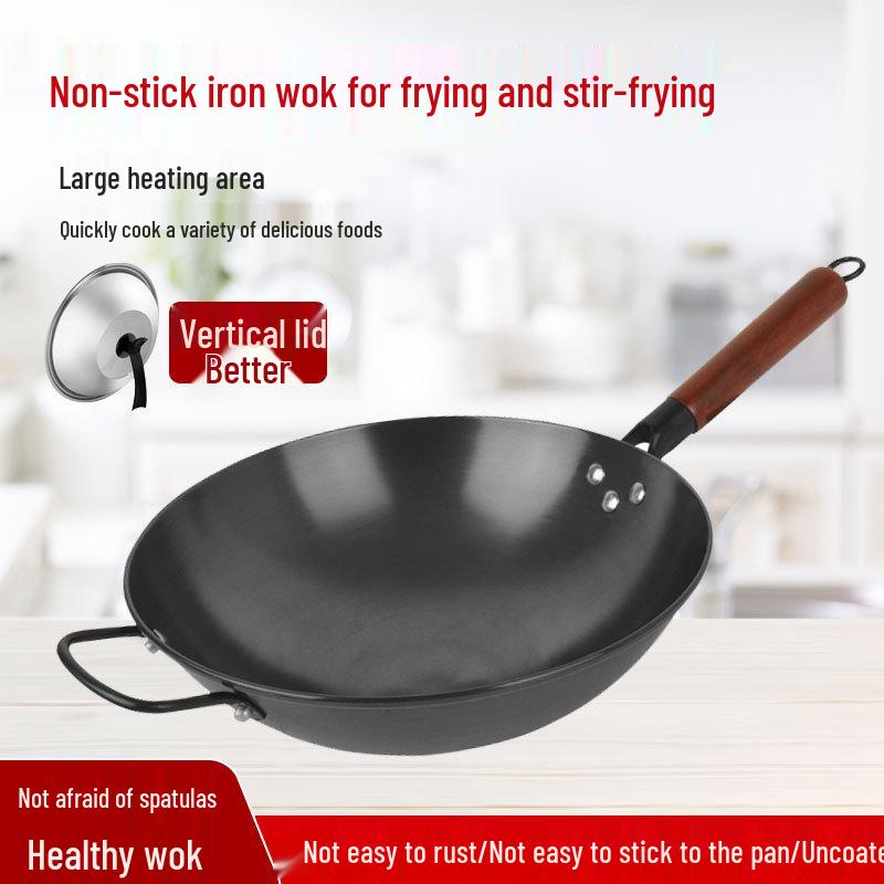 Jiuhuang Antihaft-Eisen-Wok mit rundem Boden - Unbeschichtet, Rostfrei, Kein Einbrennen erforderlich