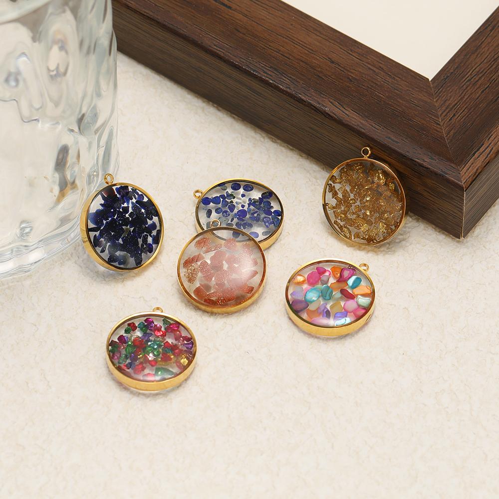 4Pcs Stainless Steel 20mm Round Transparent Glass Enamel Flower Charms for DIY Jewelry Necklace Pendant Bracelet Earrings Making