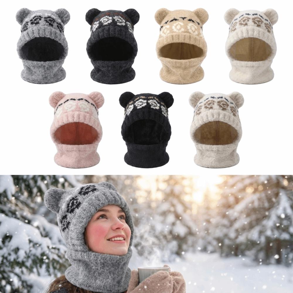 Slouchy Bear Ears Knit Hat Warm Plush Beanie Cap Soft Ear Protection Hat Cold Weather