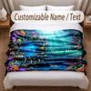 Fish Ocean Theme Soft Blanket Personalized Custom Name Text Print Warm Blanket Home Sofa Bedroom Decor